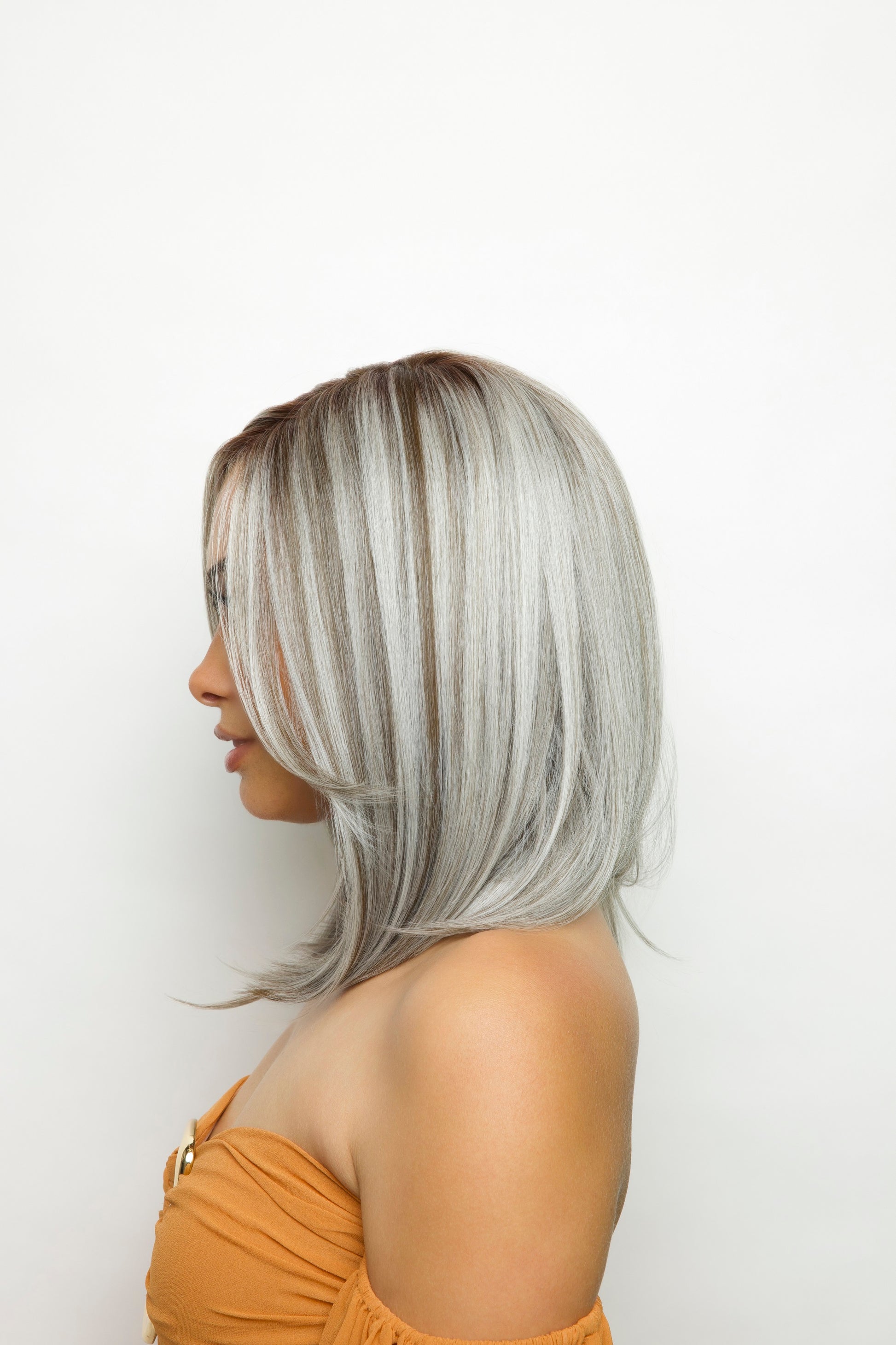 Side view of Davina Shown in Slate Chocolate Split