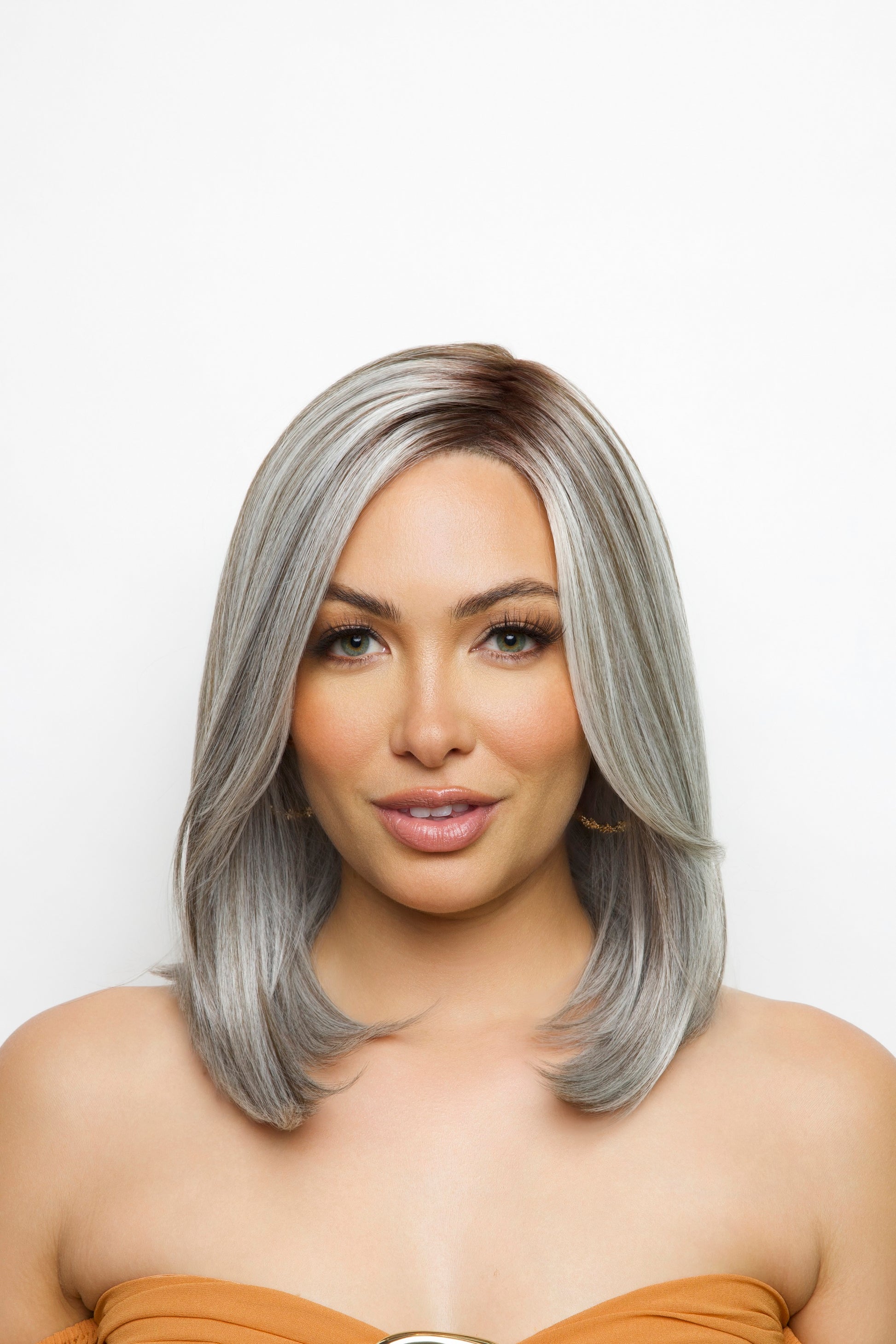 Front view of Davina Shown in Slate Chocolate Split