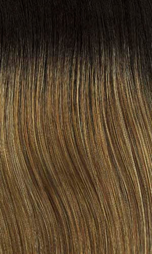 8/27/33GR | Medium brown with strawberry & gold blonde highlights and medium dark brown roots